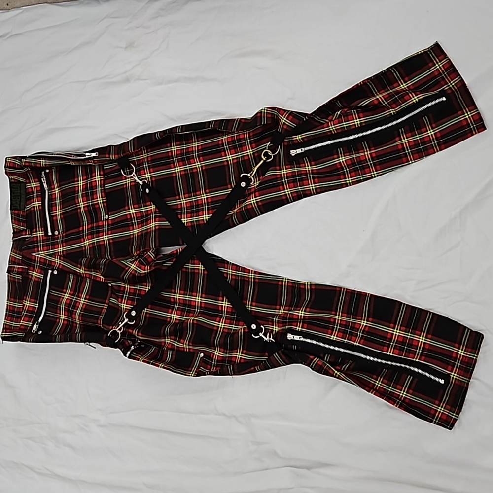 Y2K Vtg Bondage Pants Plaid DOGPILE 90s Rare Gwen Stefani unisex Straps - Picture 13 of 14